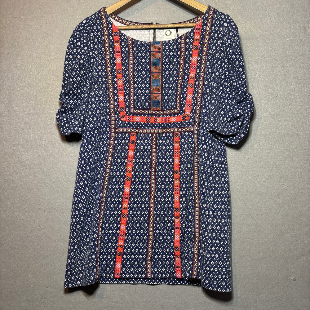 Anthropologie Akemi Kin Boho Dress M Blue Red Embroidered Artsy Indie Folk